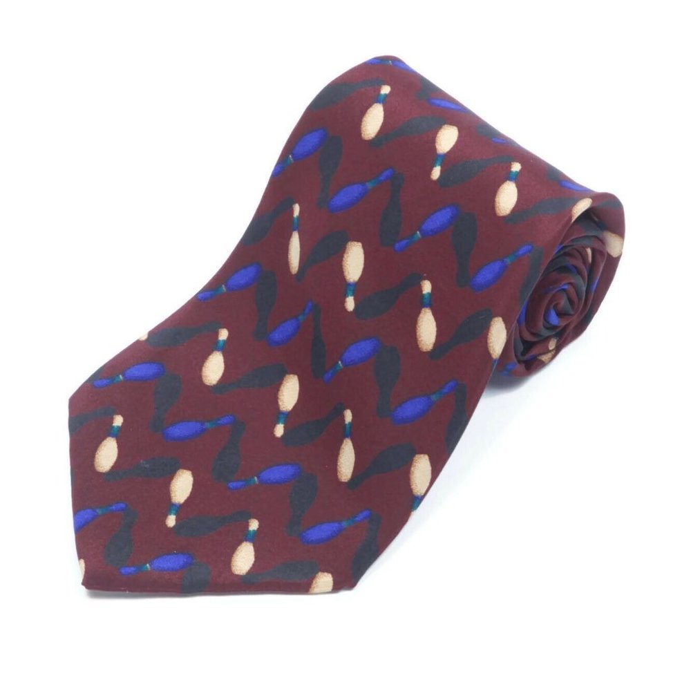 FOSSIL Bowling Pins Maroon Red Peek a Boo Rockabilly Men's Silk Neck Tie